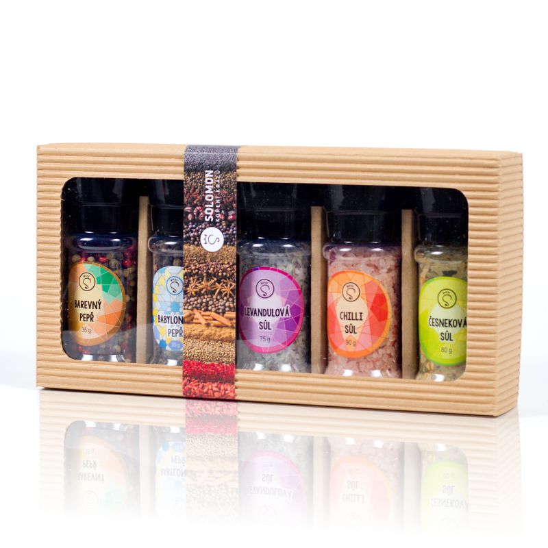 Dárková sada pěti mlýnků pepře a soli